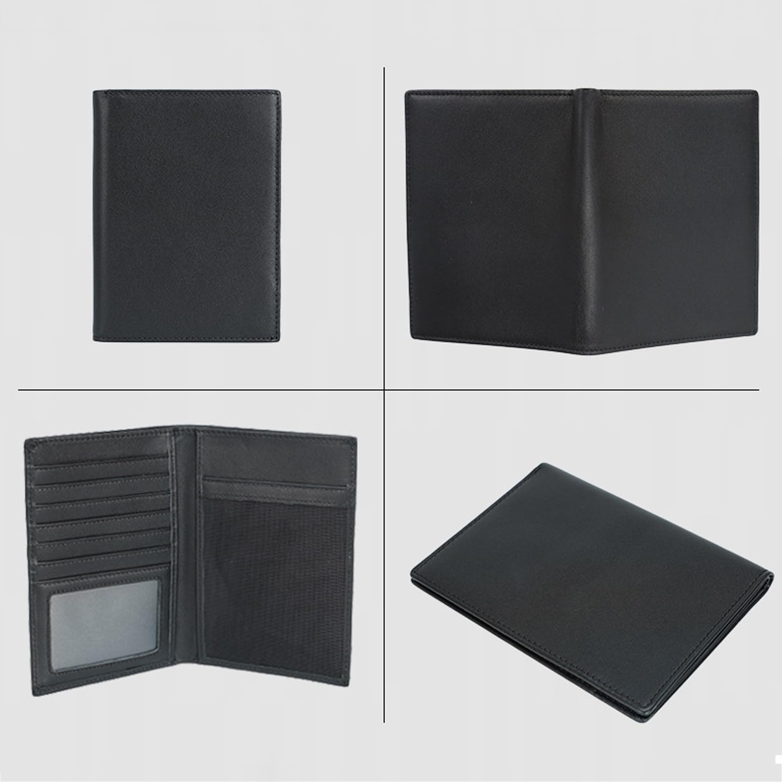 Cartera de Viaje Plegable de Cuero de Plena Flor, Portatarjetas de Crédito para Pasaporte con Bloqueo RFID Delgado, Cartera Ligera y Duradera para Hombre (Color : Black)