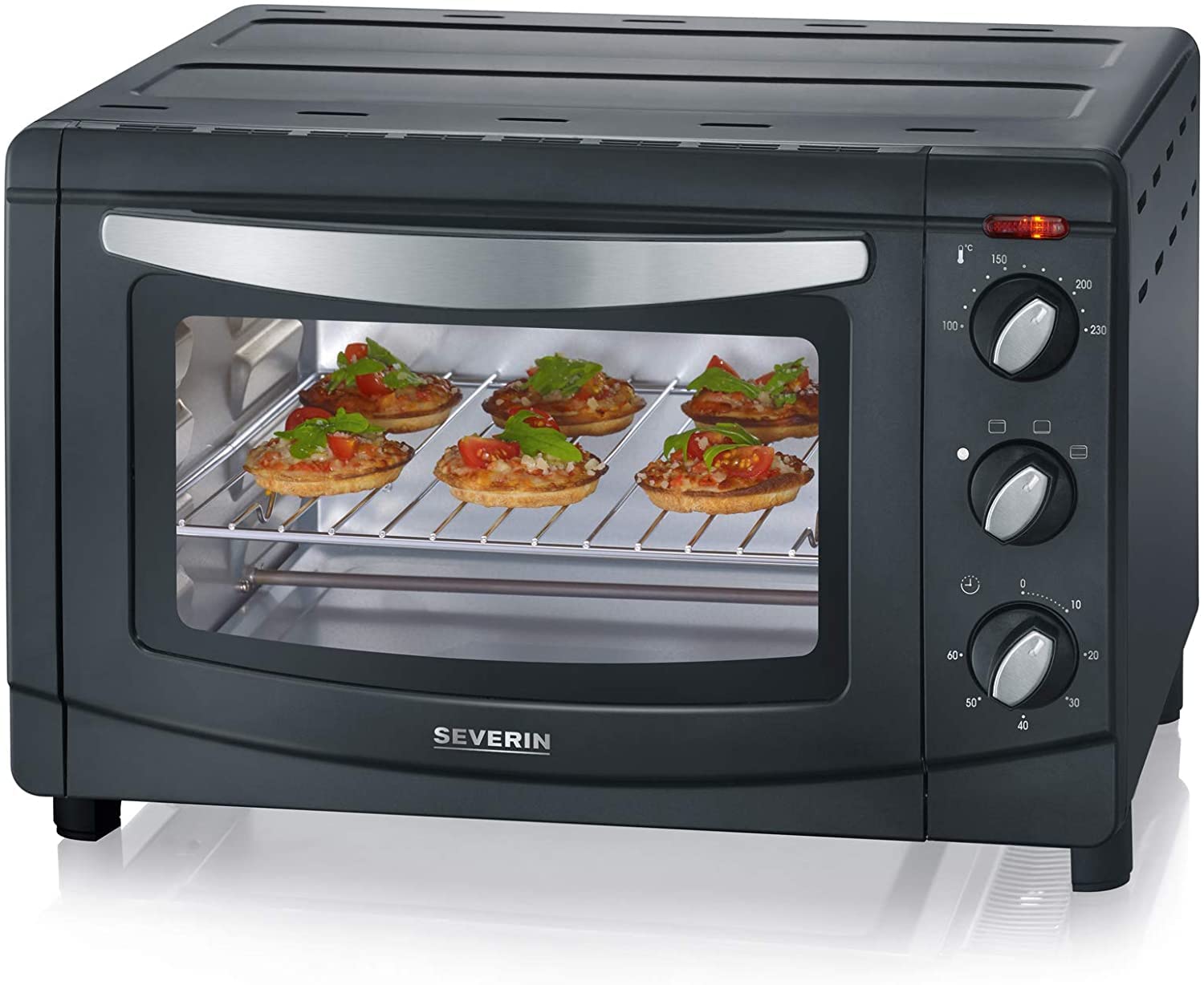 SEVERIN TO 9560 Back- und Toastofen (1.500 W, Inkl. Pizzastein, Grillrost und Backblech, 20 L) silber /schwarz