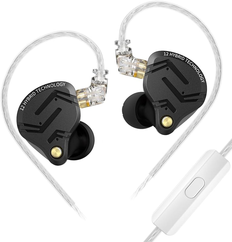 KZ ZS12 PRO X in Ear Monitor IEM Headphones,1DD+5BA Hybrid Wired Gaming Earbuds,KZ Earbuds Earphones,Best in Ear Headphones with 2PIN Cable for Audiophile (Dark Black, with Microphone)