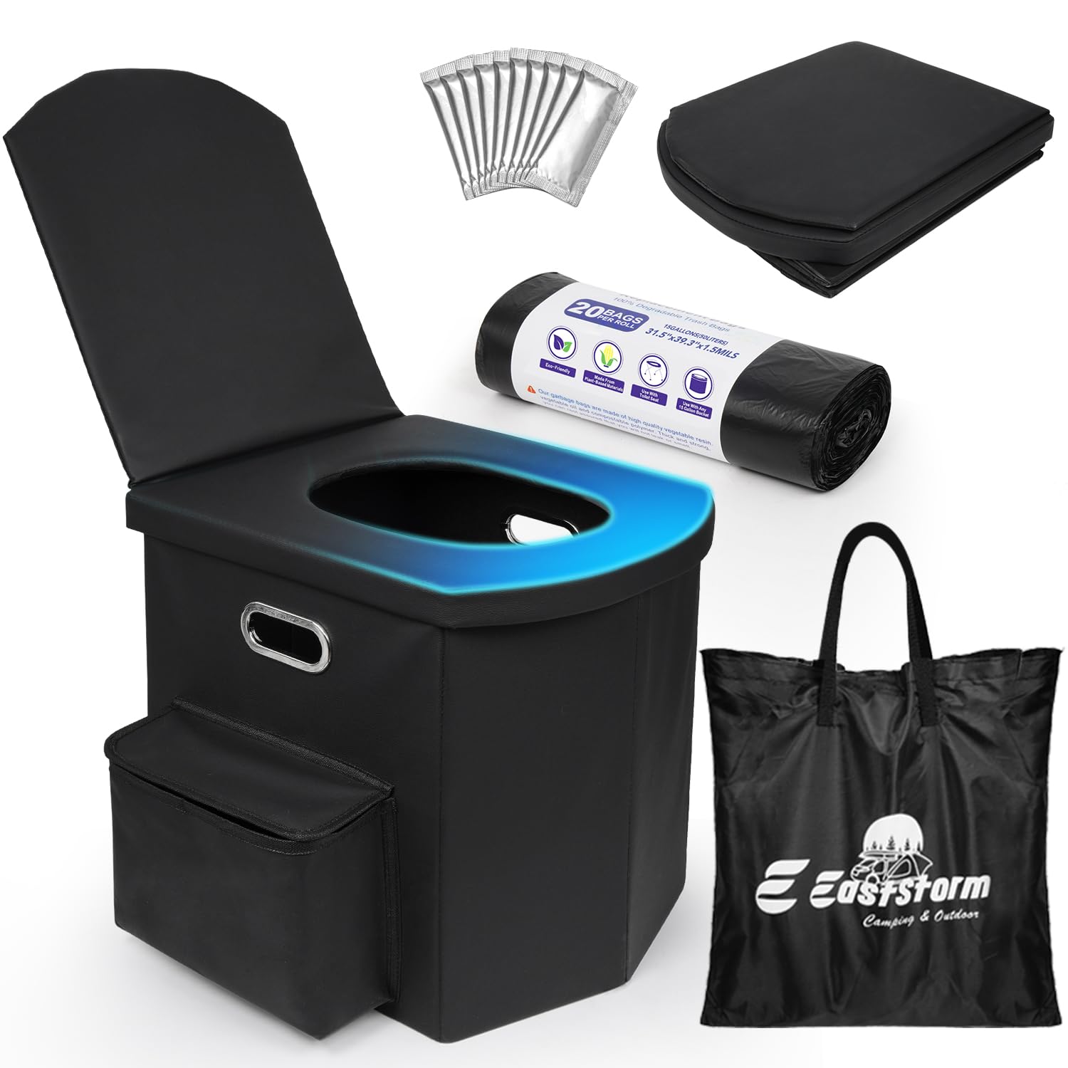 E EASTSTORM Faltbare Campingtoilette, 42 cm Sitzhöhe wie daheim, Notfall toilett für Erwachsene & Kinder, Garten,Angeln,Zelt, Schlafzimmer, Roadtrips, Strand