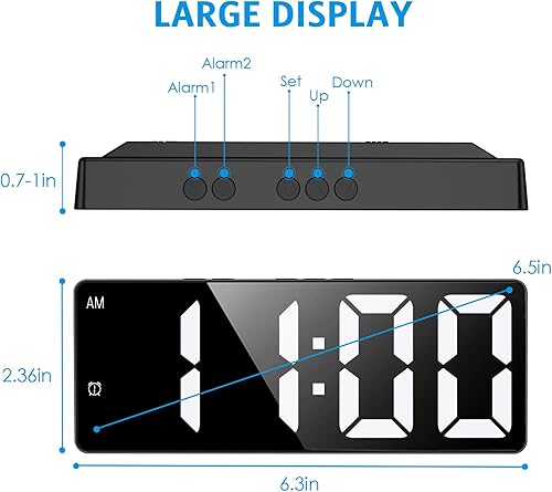Miniatura 2 de Reloj digital para durmientes pesados, despertador LED para dormitorios, reloj de escritorio electrónico con pantalla de temperatura, control de