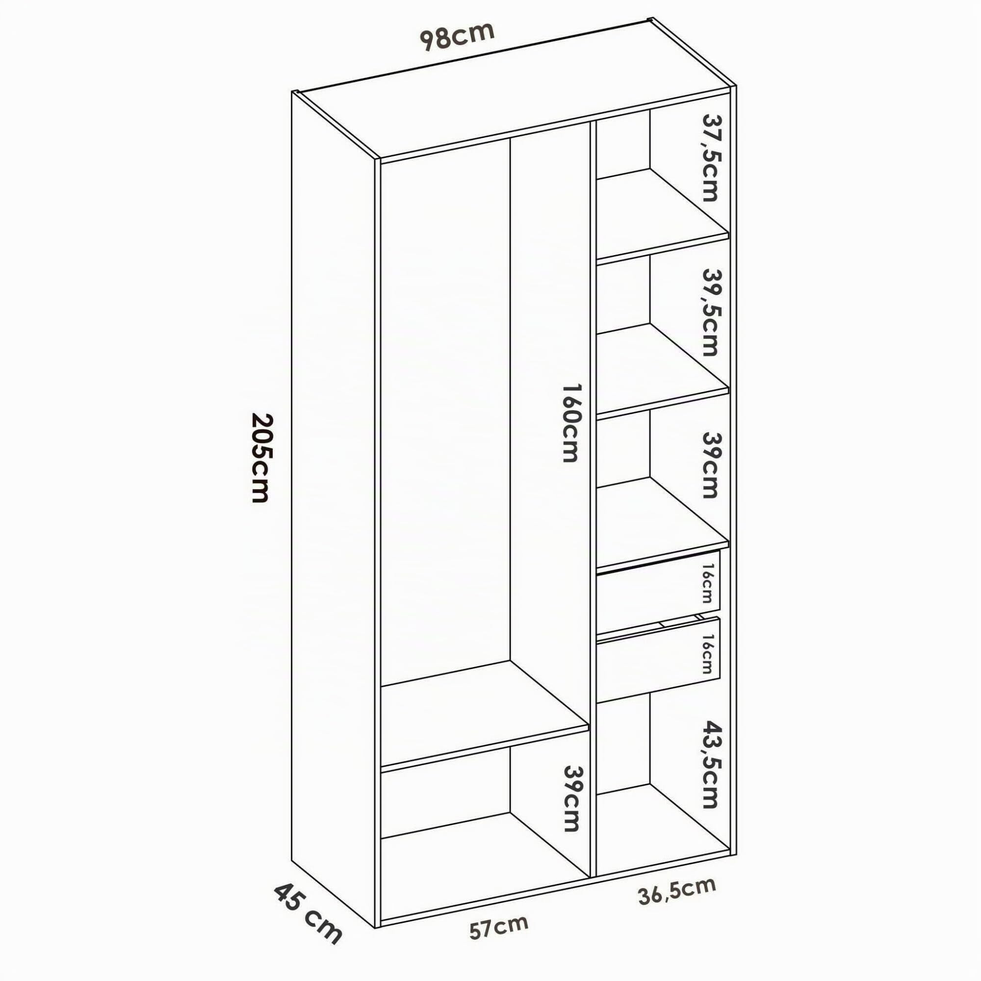 Dmora Guardaroba Grande Borla, Mobile Camera da Letto, Cabina portabiti, Armadio Appendiabiti, 98x45 h205 cm, Bianco e Rovere