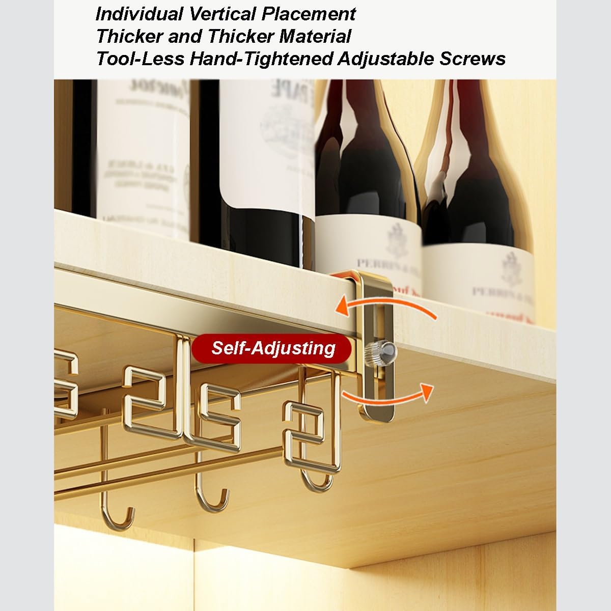 Adjustable Wine Glass Rack - Under Cabinet Goblet Holder Inverted Hanging Glass Storage with Hooks for Kitchen Bar Space-Saving Design (White 2 Slots)