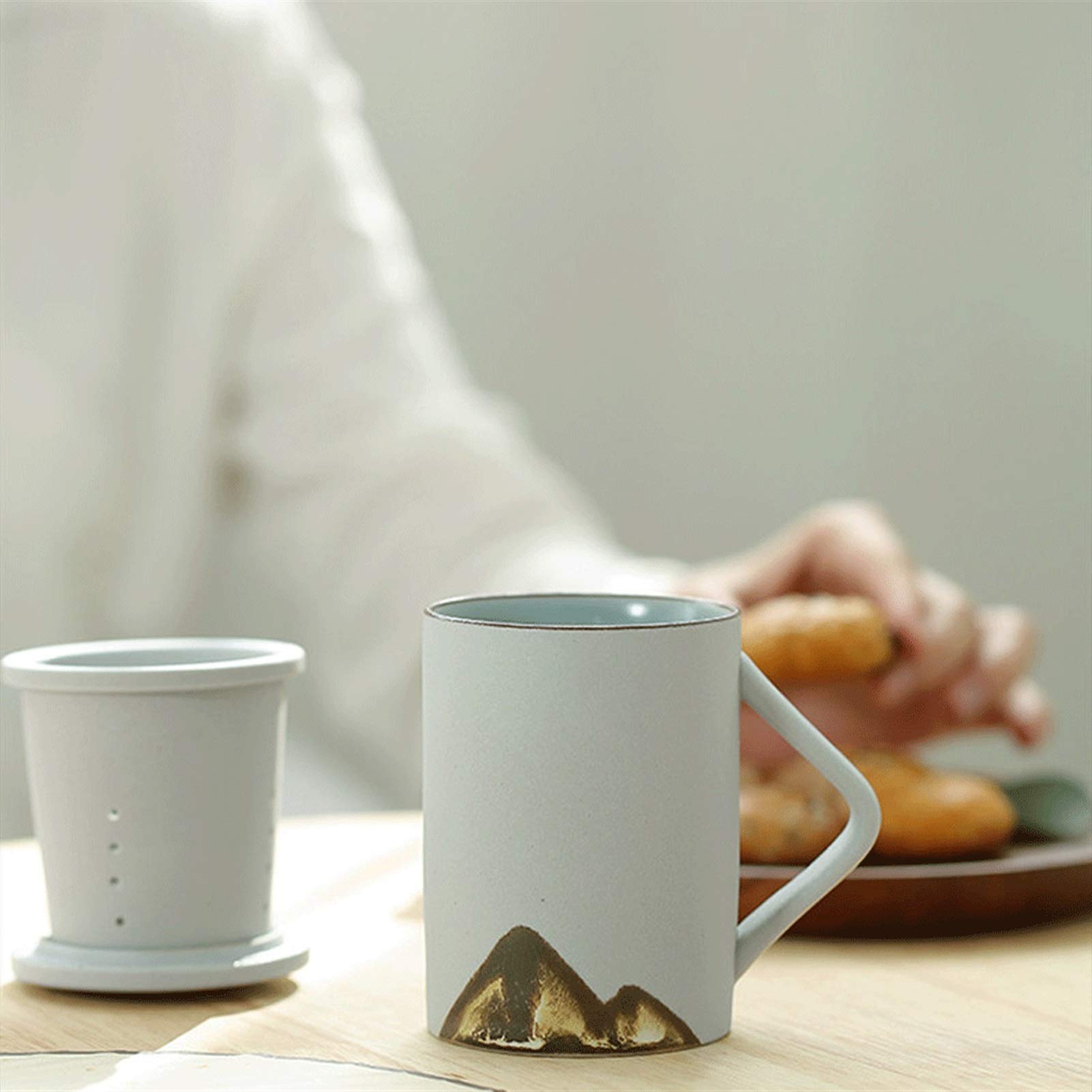 Taza de café con Tapa para Oficina Taza de Agua de cerámica y Taza de té filtrada para el hogar, Muy Adecuada para Uso doméstico y de Oficina/Taza de café de 250 ml (Color : White)