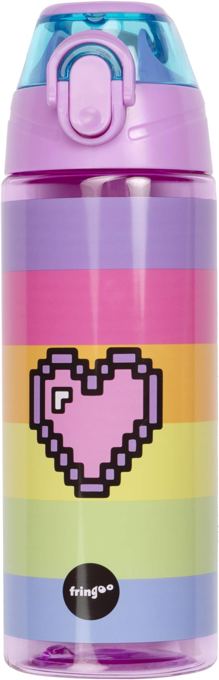 Fringoo - 600ml Kids Water Bottle with Straw & Fliptop Lock - 100% Leakproof - BPA Free 600ml Kids Water Bottle for School - Pixel Heart