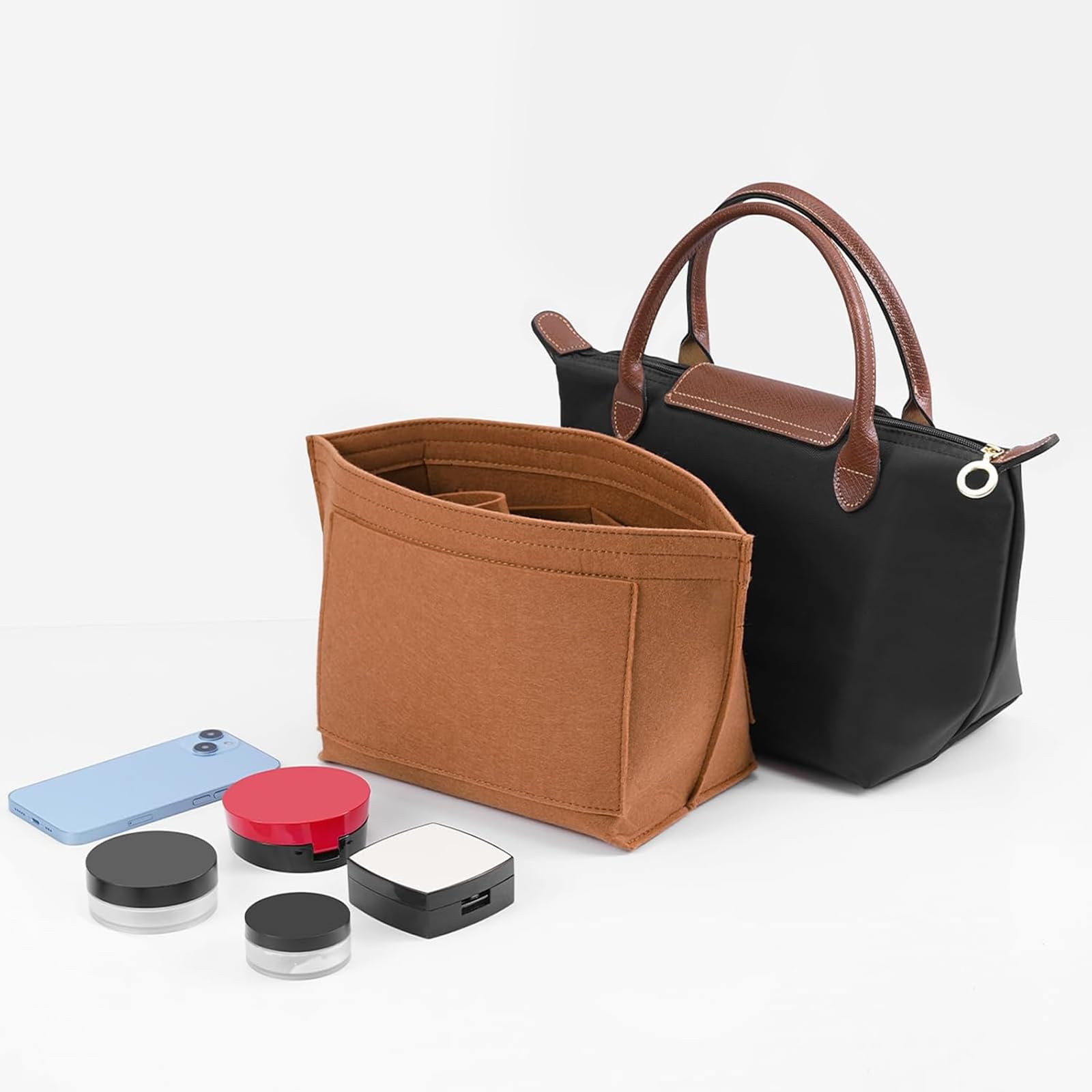 LOUKAYCCI Handtaschen-Organizer-Einsatz für große Le-Pliage-Handtaschen L, Größe L, Erdfarben