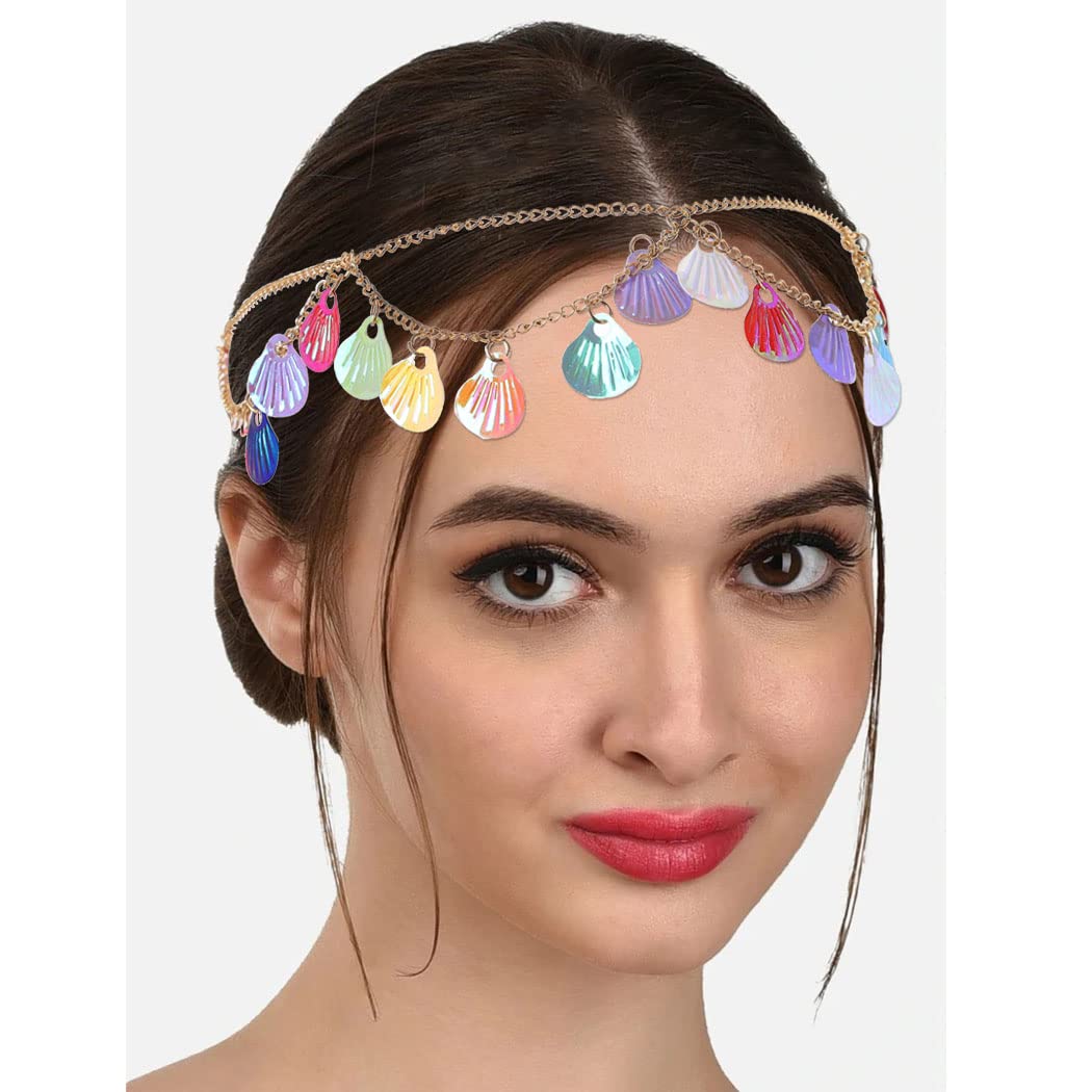 IYOU Boho Shell Head Chain Gold Sequin Tassel Headpiece Cosplay Layered Carnival Halloween Hair Pieces Accessories for Women - Image 2