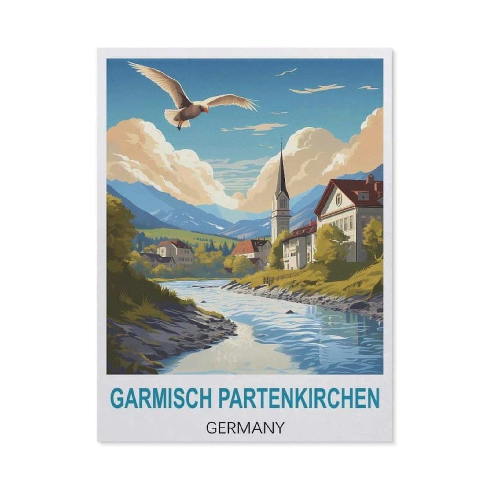 BEAYODKP 5D DIY Diamond Painting，Garmisch Partenkirchen Germany Vintage Travel Poster，Art Living Room Wall Decoration Gift（30 x 40 cm/11.81 x 15.74 inches）-CA53