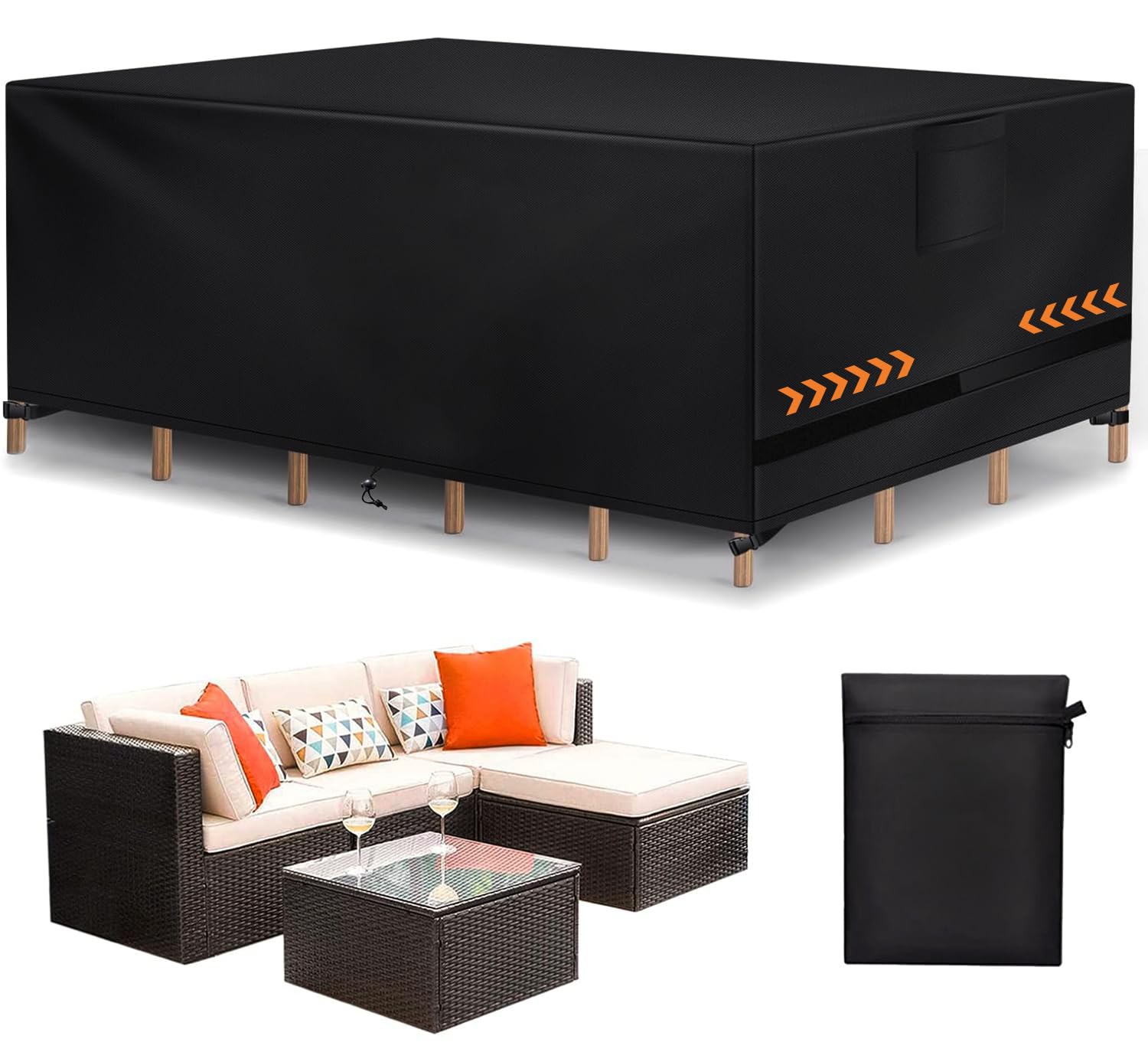 Funda para Mesa de Jardín, Impermeable Funda para Muebles de jardín 420D Oxford, Cubierta Mesa Jardin Exterior, Anti Viento Anti UV para Mesas Sillas Sofás Exterior Funda Protectoras | 242x162x100cm