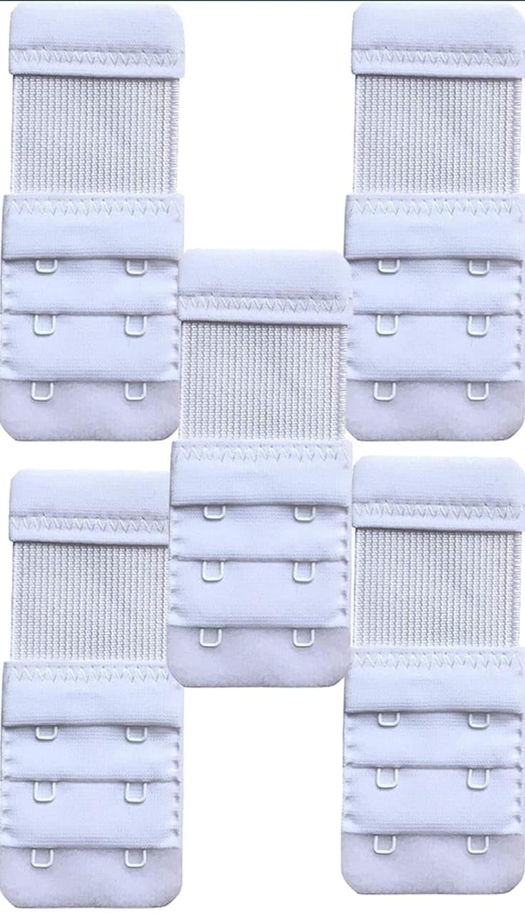 BrantiesBra Hook Extender-2 Hook/Pin - 5 Eye (with Extra Elastic) Save Your Bra Increase Band Length-Bras Extensions Hooks for Women White color Combo