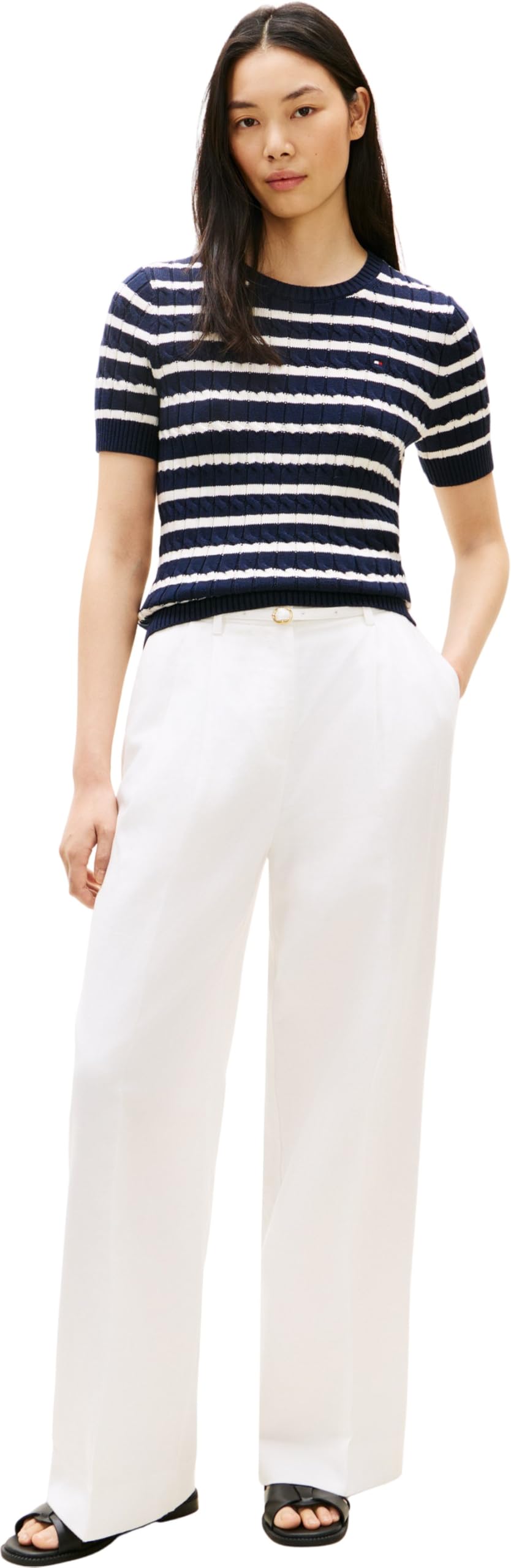 Tommy Hilfiger Swetry damskie, Niebieski (Dark Night Navy/Ivory Petal Stp), S