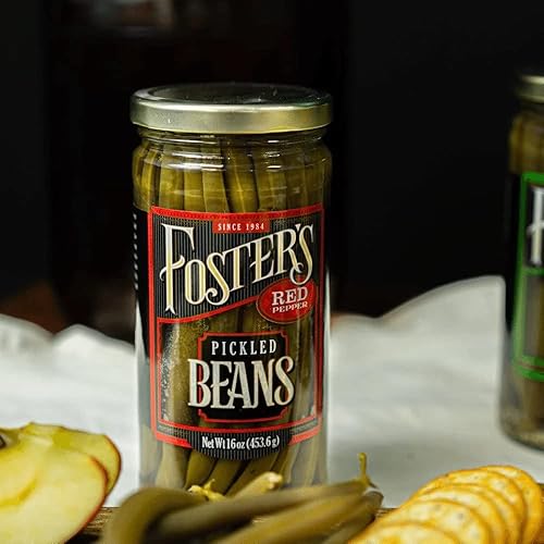 Miniatura 2 de Foster's Frijoles verdes en escabeche caliente en un frasco, pimiento rojo picante, 16 onzas, paquete de 2, receta tradicional de verduras