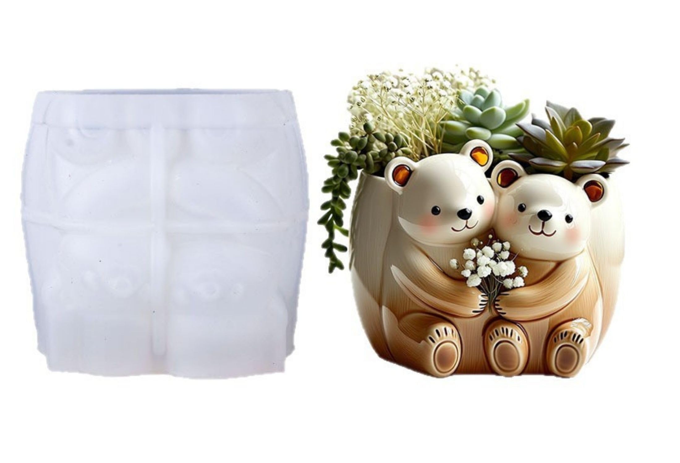 SNOOGG Silicone Mold Cute Couple Teddy Bear Hug Planter Design for Eco Resin Crete Casting DIY Succulent Pot Home Decor Craft Mold-image-29