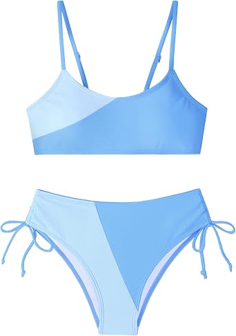 Girls Swimsuits Bikini Set 2 Pieces Color Block Bikini with Adjustable Shoulder Strap Girls Bathing Suit 7-16Y