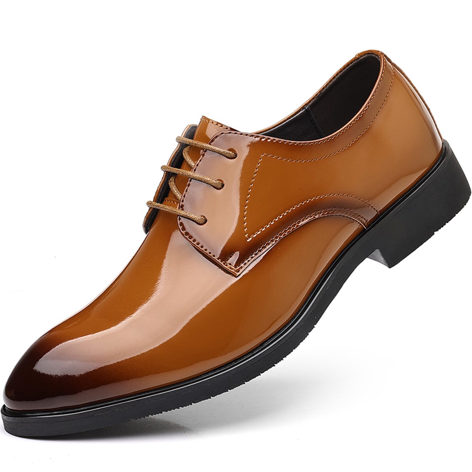 - Men's Polished Leather Low Chunky Heel Oxford Shoes Shoes with Lace Up Classic Pointed Toe Block Heel Business Derby Dress for Tuxedo Weddings Prom