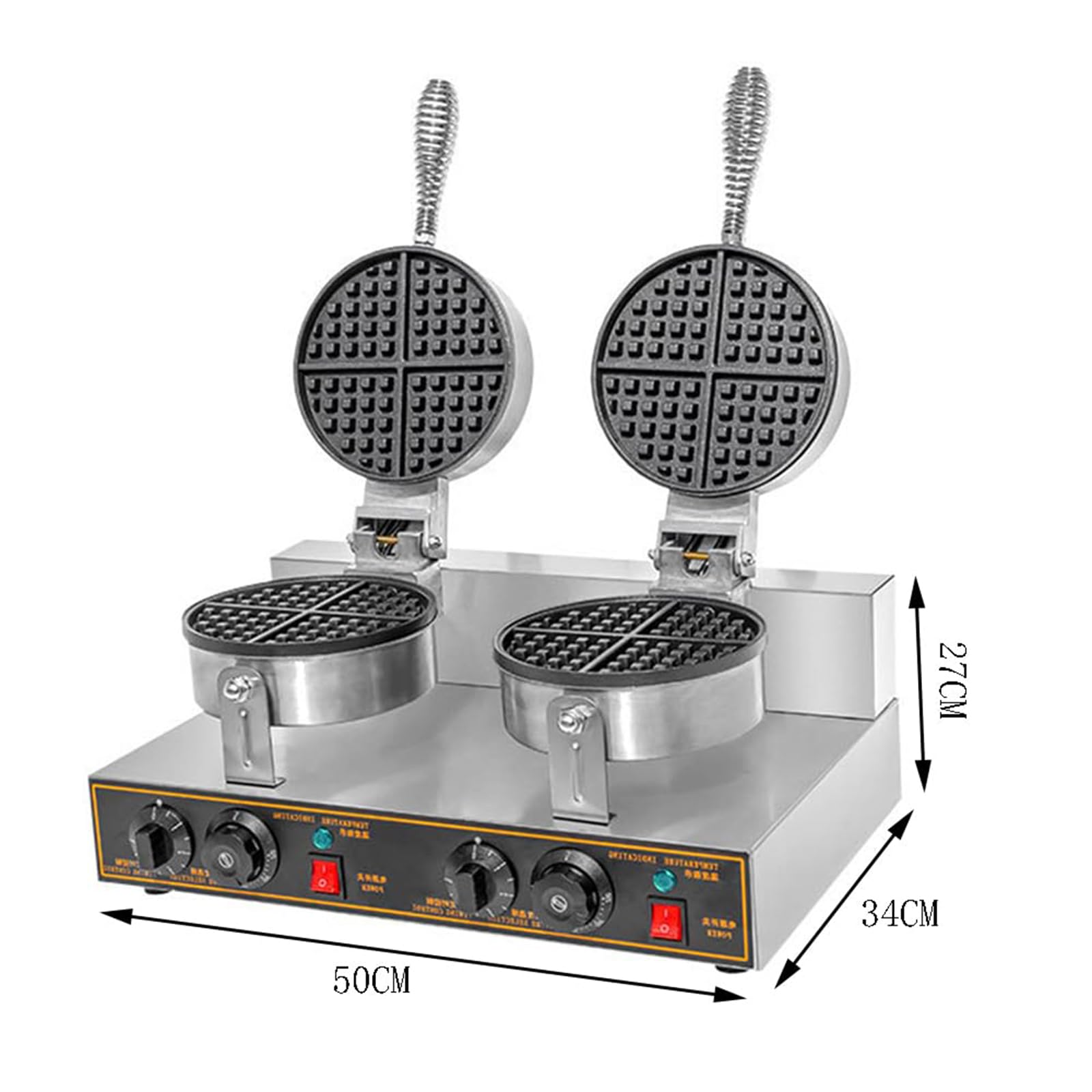 Podwójna gofrownica komercyjna o mocy 2400 W, elektryczna maszyna do muffinów z powłoką nieprzywierającą 120 V, gofrownica do kuchni komercyjnych/domowych, kawiarni, restauracji i barów z przekąskami
