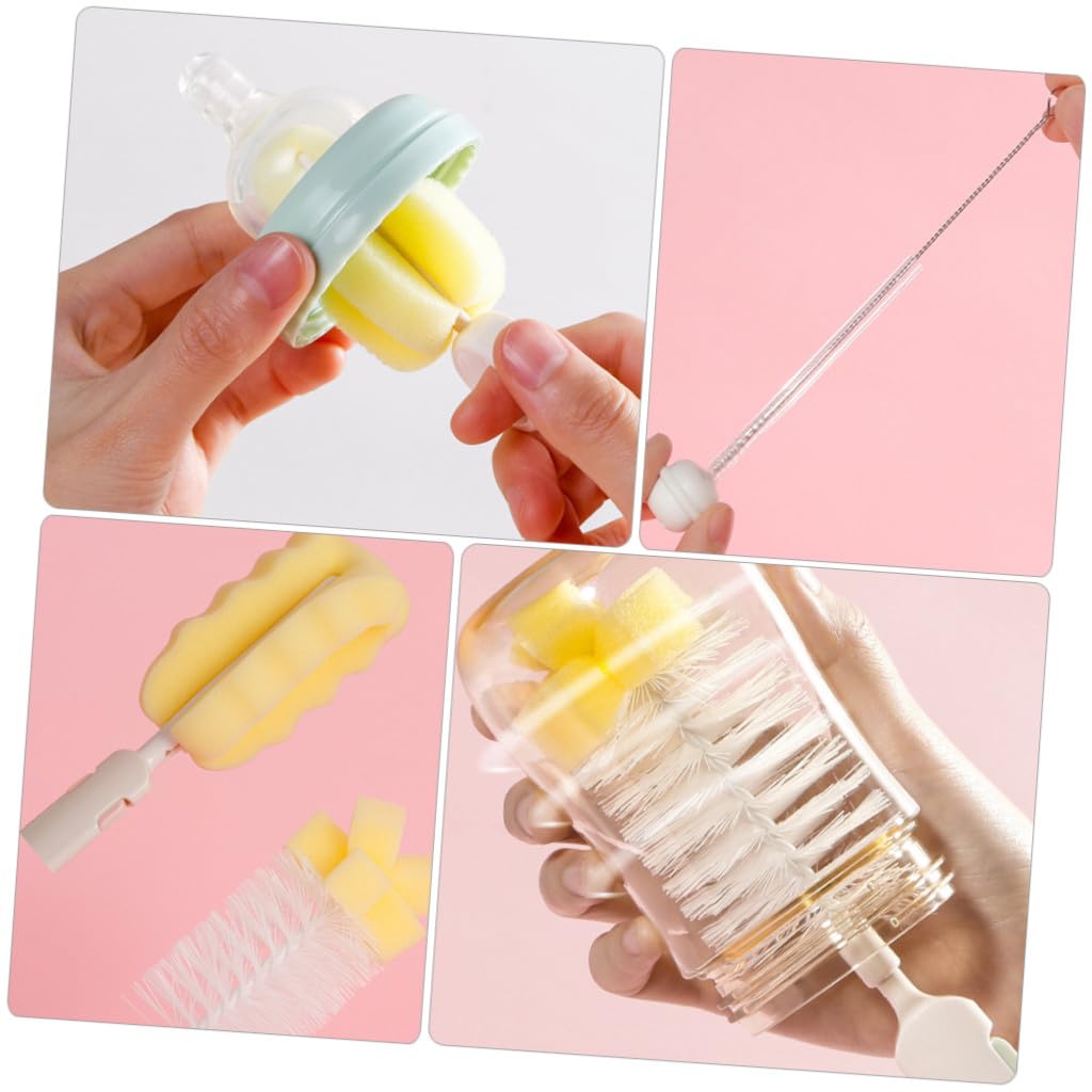 VALICLUD 3 Set Spazzole per e Ciucci Brush Kit Rotante per Bottiglie Design Ergonomico e Antiscivolo per e Contenitori Stretti Colore Rosa