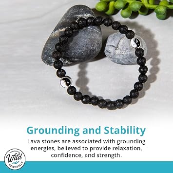Wild Essentials 2 Bracelet Set, Yin Yang Lava Stones, White, Black, Expandable up to 8 inches, Aromatherapy Jewelry for Women, Men, Best Friends, His and Hers, Essential Oil Diffuser, Grounding Calm
