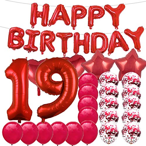 Sweet 19th Birthday Decorations Party Supplies,Red Number 19 Balloons,19th Foil Mylar Balloons Latex