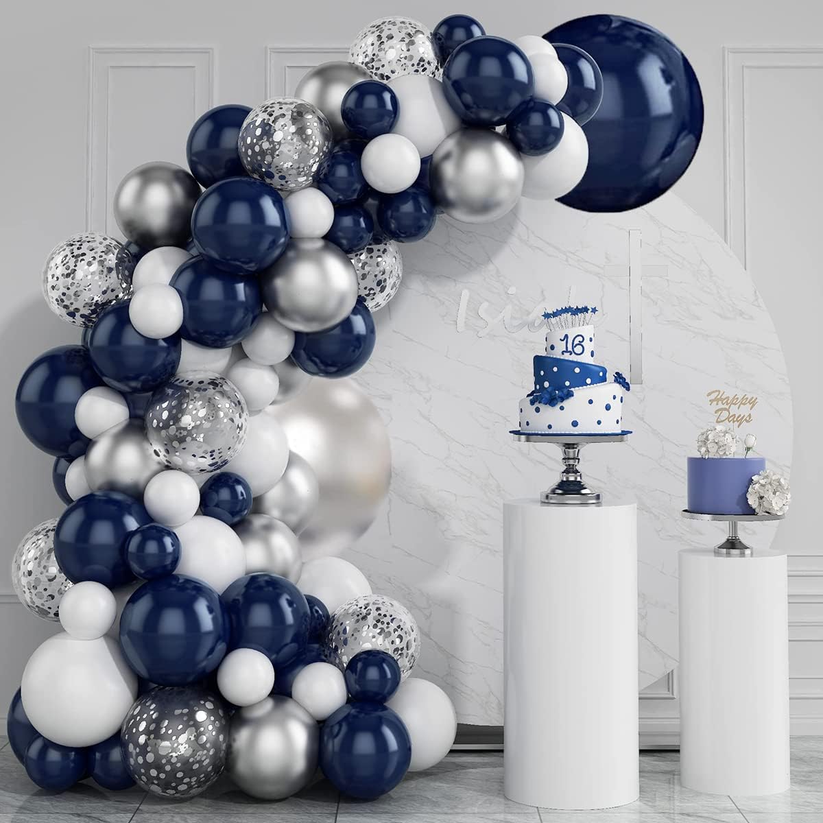 QIFU Navy Blue Silver Balloon Arch Kit - Image 4