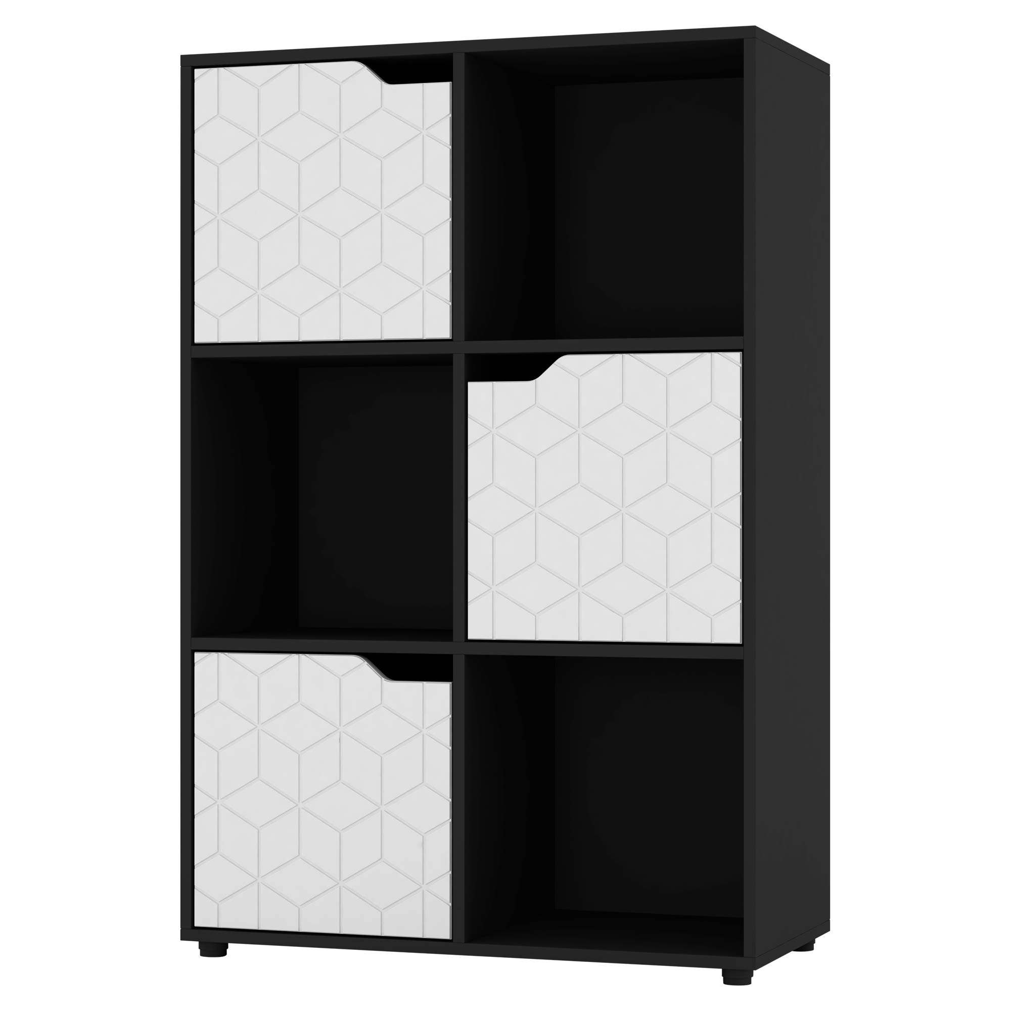 URBNLIVING Black Wooden Cube Bookcase Geo Geometric Door Display Shelf Storage Shelving Cupboard (White Door, 2x3 Cube (6 Cube))