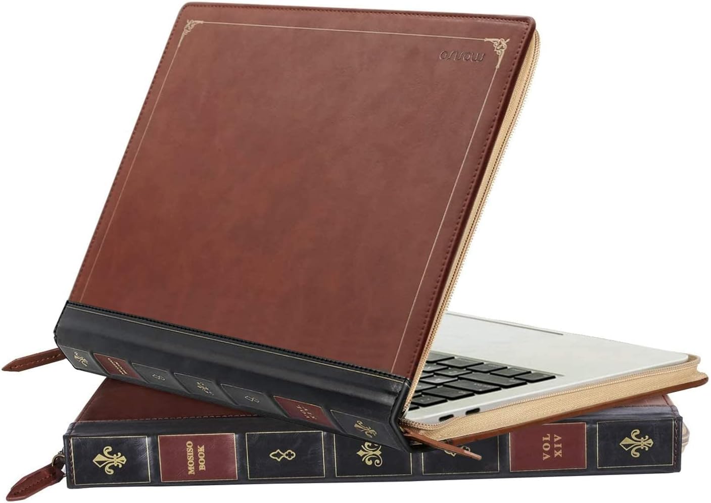 MOSISO Laptop Sleeve Case Compatible with MacBook Air 13 inch M4 A3240 M3 A3113 M2 A2681 M1 A2337 A2179 A1932 2025-2018/Pro 13 inch M2 M1 2025-2016, PU Leather Vintage Portfolio Cover, Brown image 4 of 7 B074GZWFGS