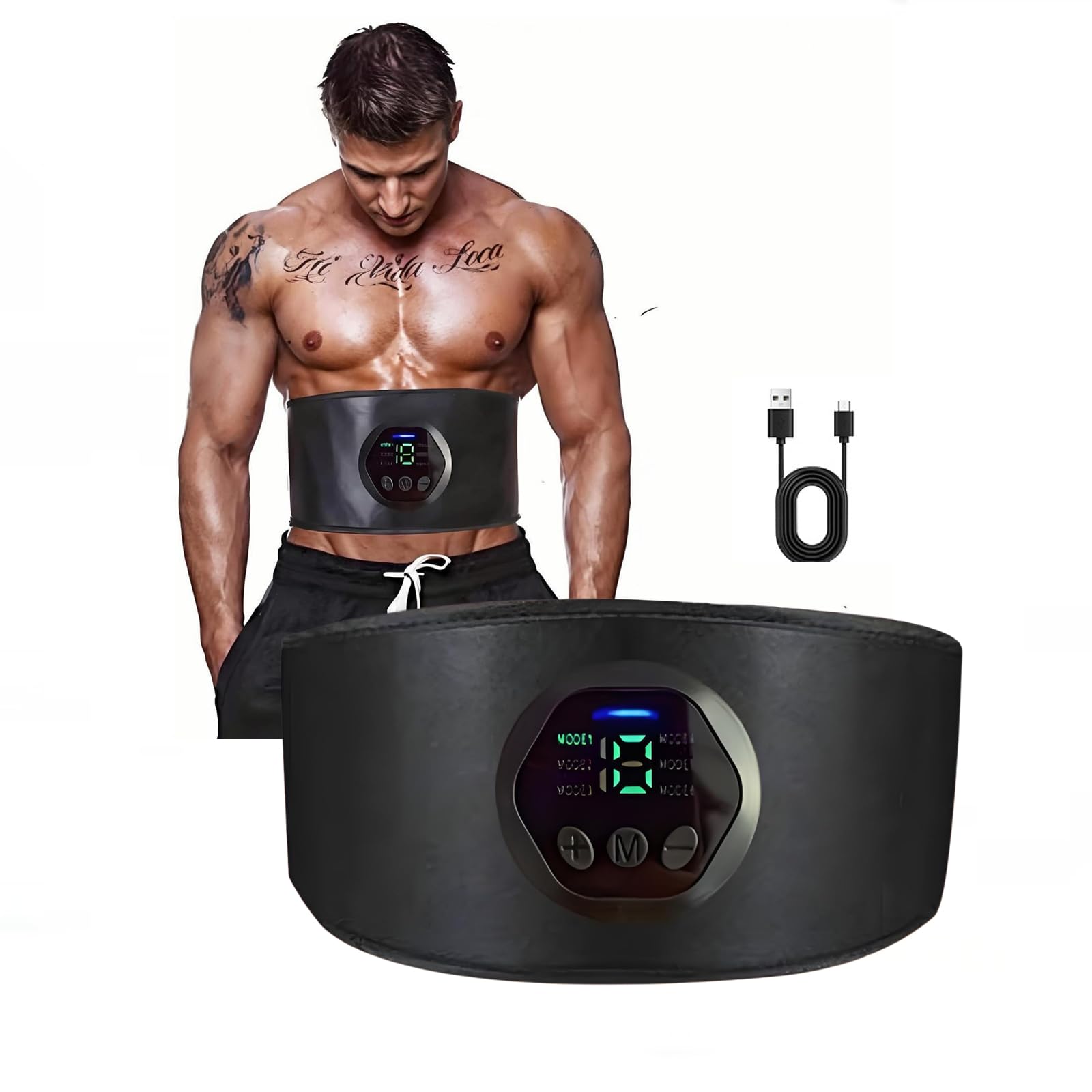 Estimulador Muscular EMS - Cinturón Abdominal Portátil con 6 Modos/18 Niveles para Hombres y Mujeres, Recargable por USB, Dispositivo de Tonificación y Entrenador de ABS con Pantalla Digital