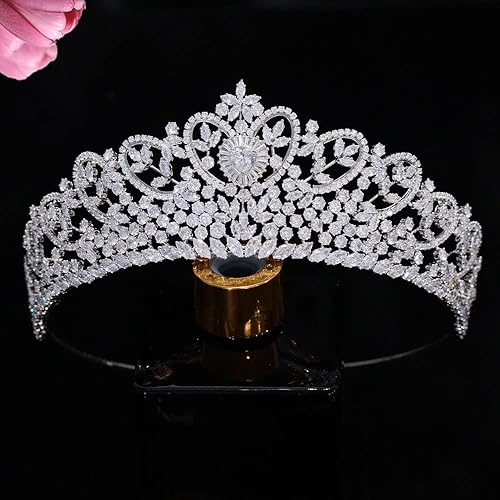 Jorsnovs Tiaras de boda con circonita 5A con forma de corazón para boda, concurso de circonita cúbica completa, coronas de reina para quinceañera CZ
