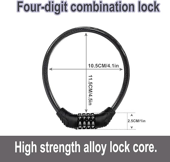 Bike Lock Cable, Heavy Duty Anti Theft Bicycle Lock Chain, Combo Bike Locks, 4 Digit Security Resettable Combination Lock Portable Code Lock Cable Bicycle Cable Locks for Bike 16 inches 2 Pcs