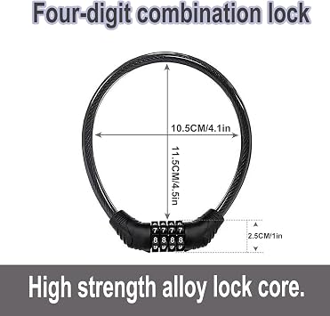 Bike Lock Cable, Heavy Duty Anti Theft Bicycle Lock Chain, Combo Bike Locks, 4 Digit Security Resettable Combination Lock Portable Code Lock Cable Bicycle Cable Locks for Bike 16 inches 2 Pcs