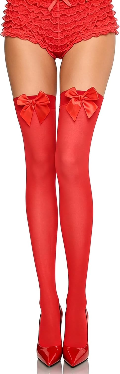 Avidlove Sexy Satin Bow Accent Opaque Thigh Highs Over Knee Long Stockings