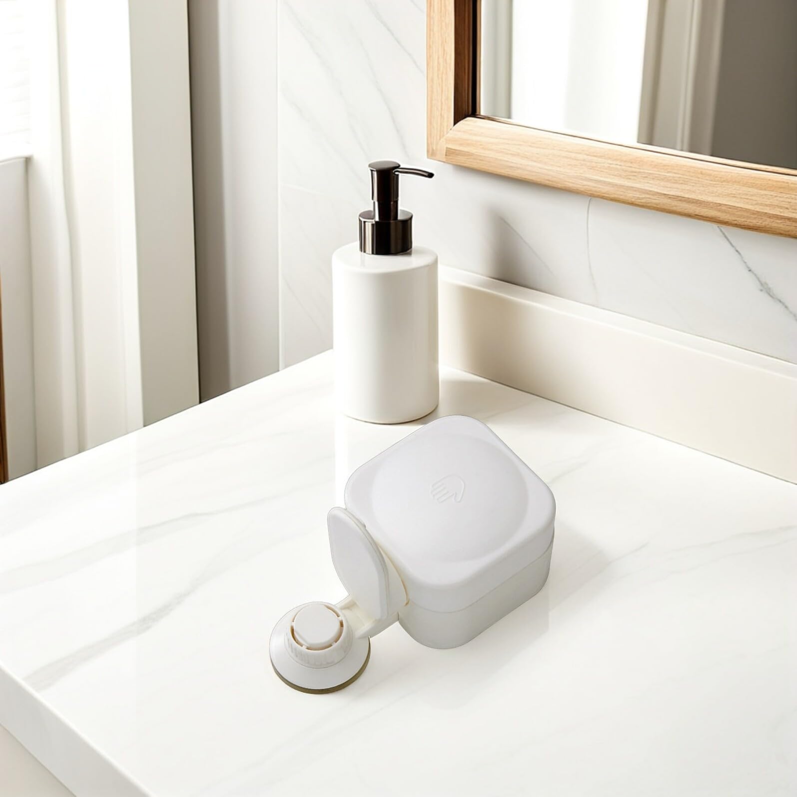 NUOBESTY Dispensador de Jabón Montado Pared con Ventosa Recargable Taladro para Baño y Cocina Capacidad y Fácil Uso para Ducha y Lavado de Manos