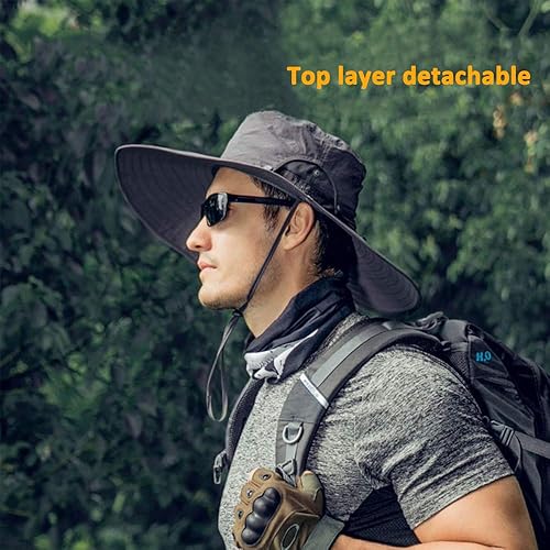 Miniatura 5 de Sombrero de sol para hombre con protección UV, impermeable, de ala ancha, sombrero de sol para hombres, pesca, senderismo, safari, camping, jardín,