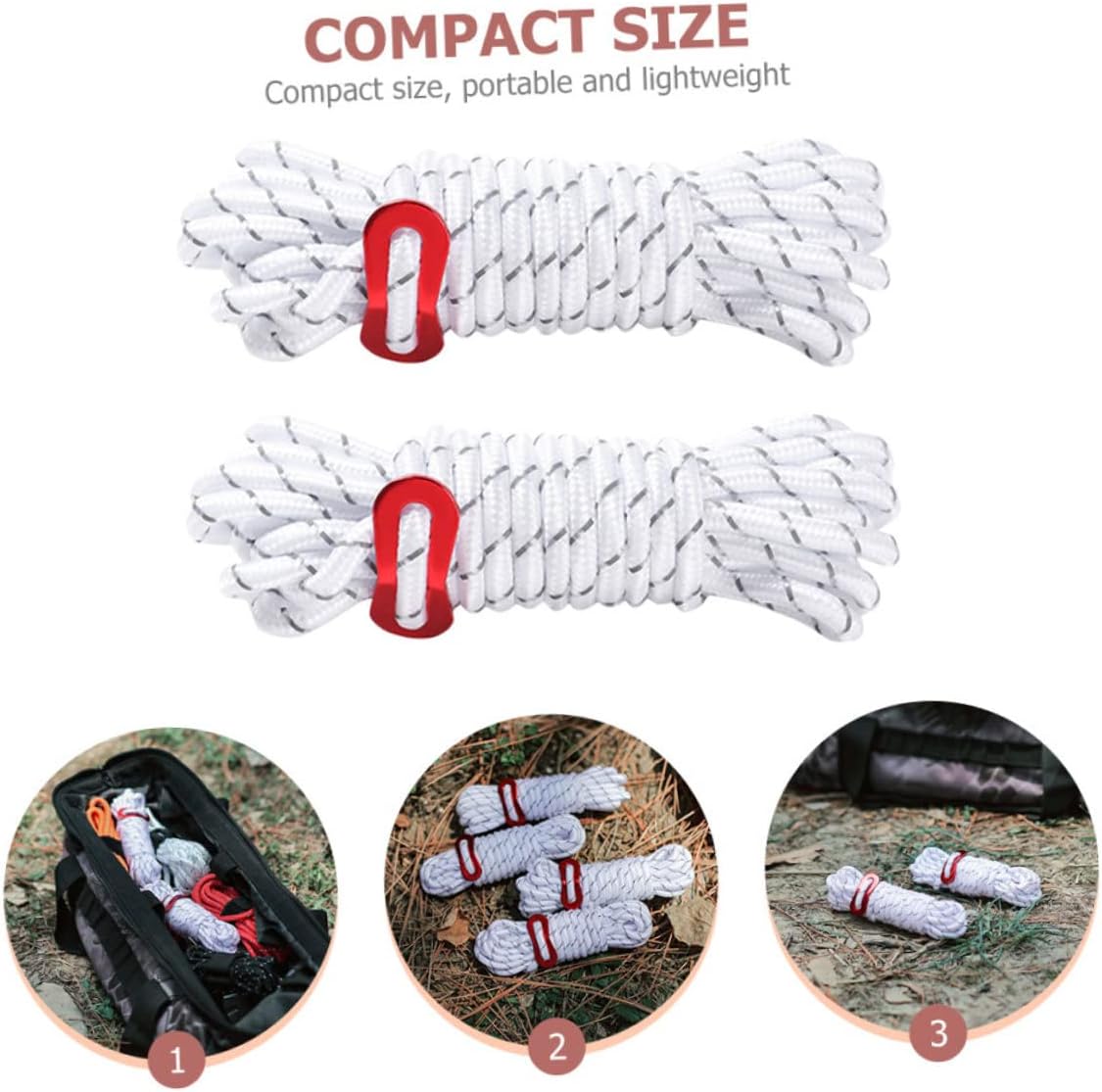 Toddmomy 2Pcs Windproof Canopy Ropes Outdoor Tent Tie Ropes with Reflective Strands for Camping Hammock Lantern Hanging and Secure Tent Fixing Tools