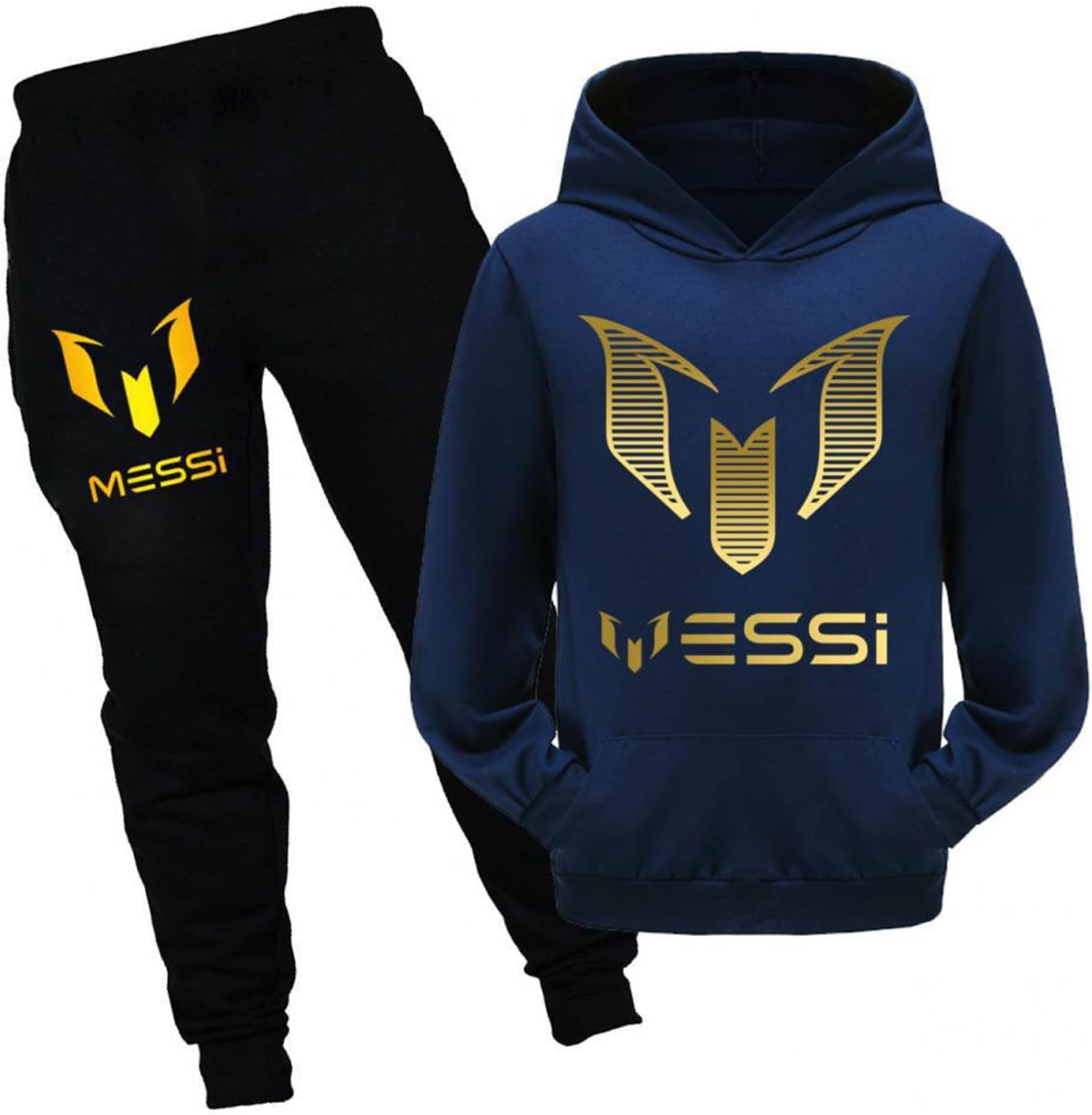 Lianxiaw Boy's 2 Piece Outfits Lionel Messi Long Sleeve Hoodie and Sweatpants Set-Novelty Soccer Sweatsuits for Kids