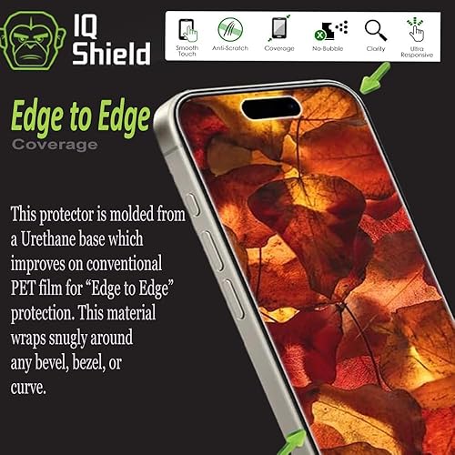 Miniatura 6 de IQShield Protector de pantalla compatible con Apple iPhone 15 Pro Max (paquete de 2) película de TPU transparente antiburbujas