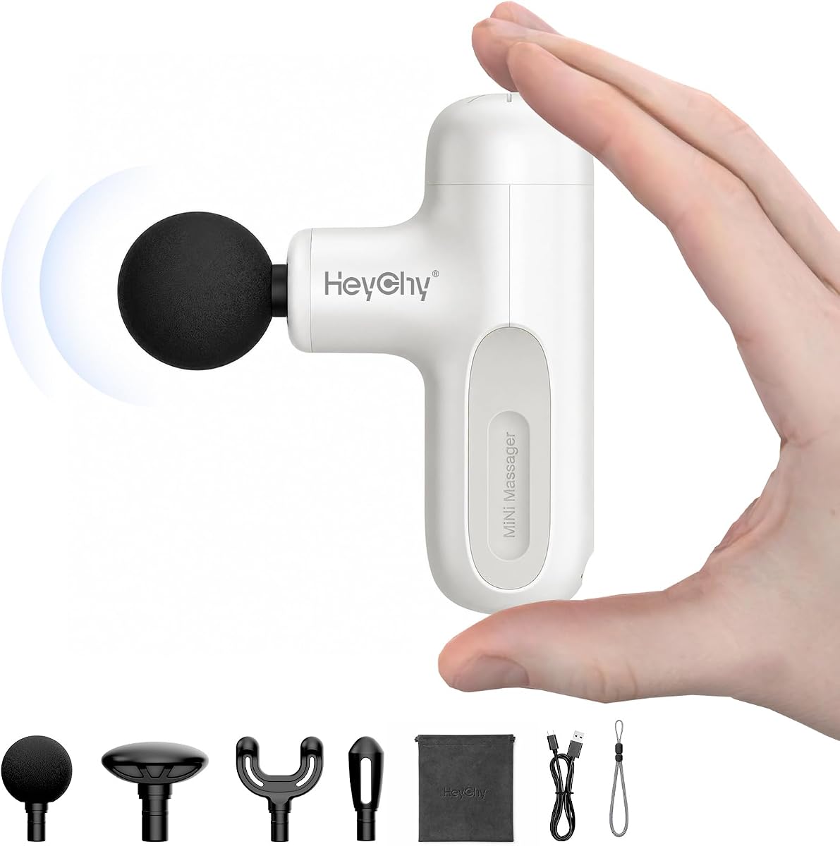Masajeador muscular portátil de tejido profundo con pistola de masaje súper mini, blanco | 4 cabezas para hombres y mujeres, alivio del cuerpo, espalda, cuello, piernas, funcionamiento silencioso, gimnasio en casa, viajes de oficina, HSA elegible para FSA