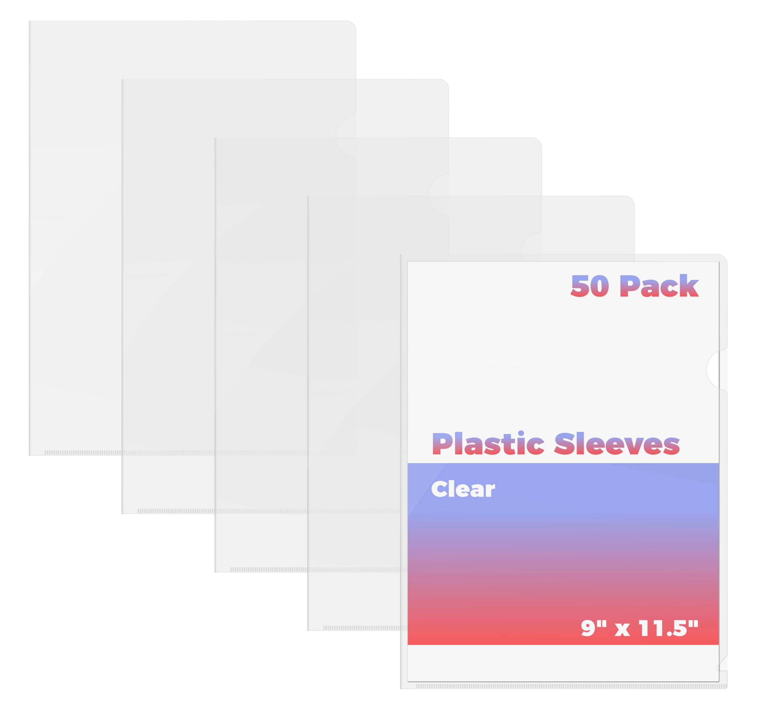 Poly Project Pockets, Jacket Sleeves, 50 Pack, by Better Office Products, Project Folder File Jackets, Clear, Letter Size, 9" x 11.5", 50 Pack