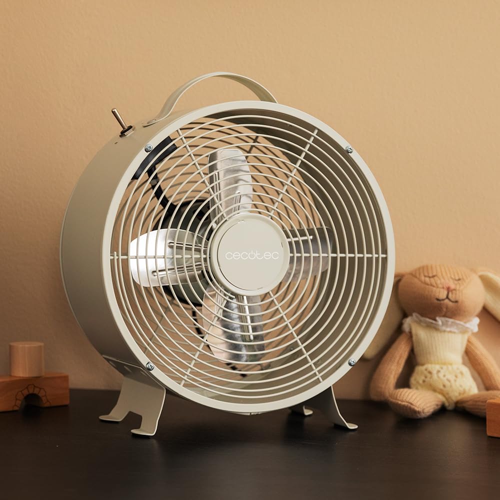 Cecotec - Tischventilatoren EnergySilence 400 RetroDesk Beige, 25 W Strom, 8 Zoll, 4 aerodynamische Klingen, minimalistisches Design, 2 Geschwindigkeiten, robuste und stabile Basis