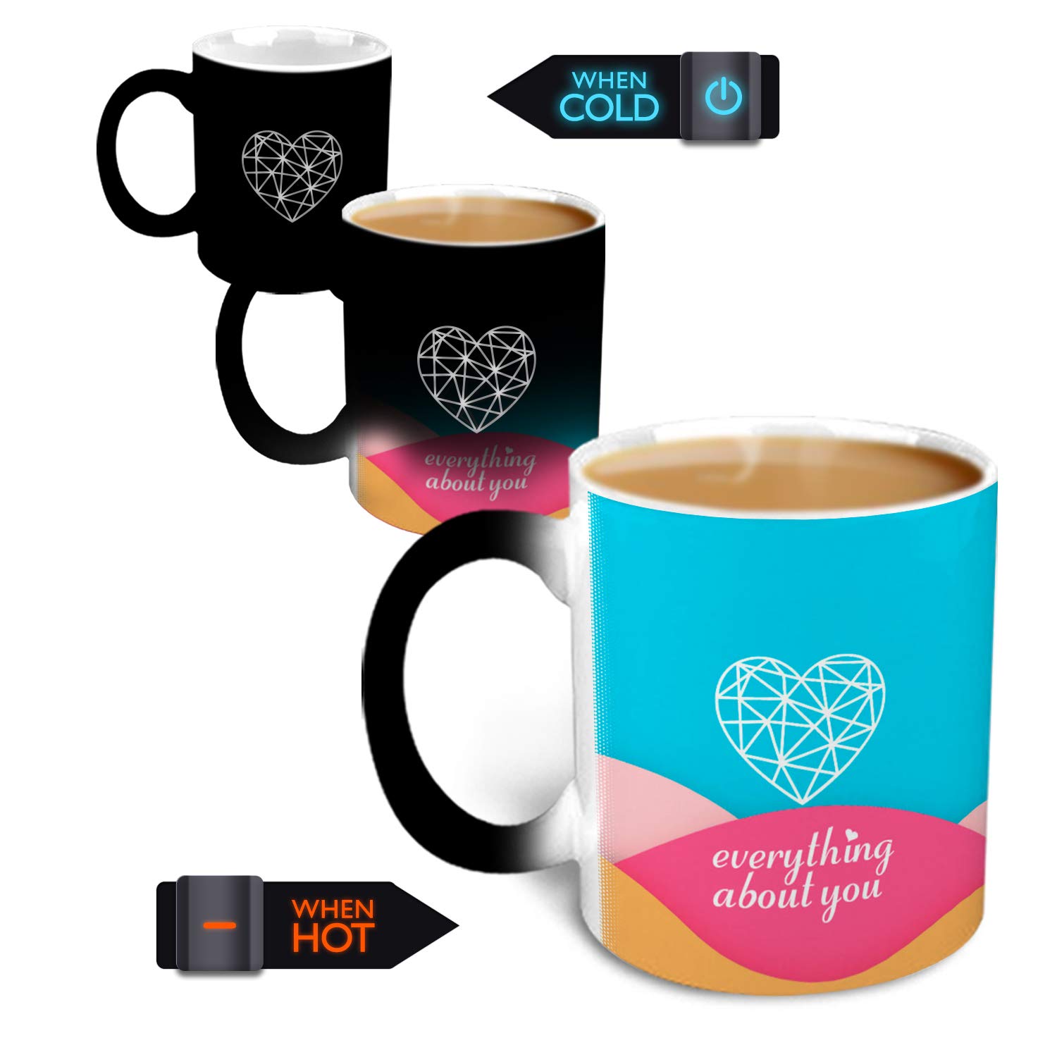 Hot Muggs Magical Heart  Ceramic, Multicolor, 315ml, 1 Unit (Magical Heart - Love Everything About You)