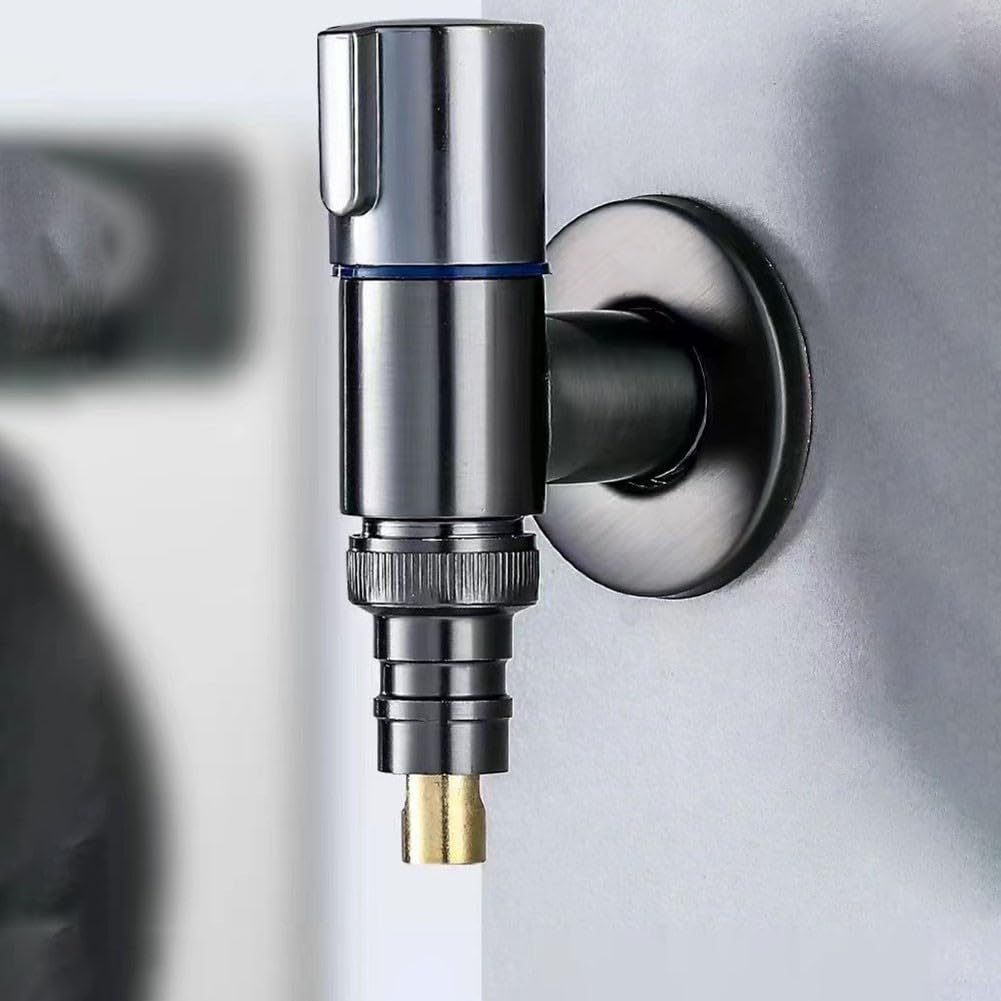 Válvula angular de acero inoxidable para lavadora, grifo de parada de agua de 1,27 cm, conector de pared de apertura rápida, color negro y gris, grifo de agua duradero para uso doméstico