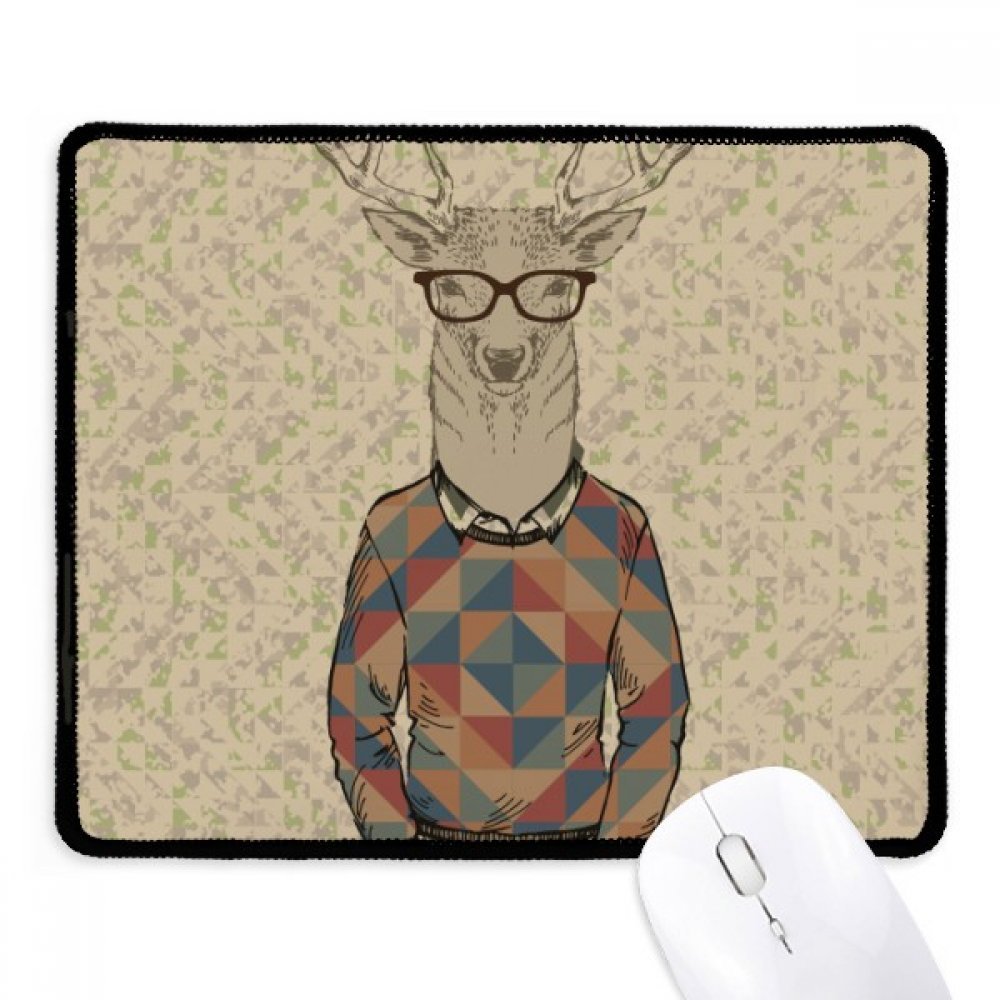 DIYthinker Glasses Deer Animal Artistic Effect Colourful Non-Slip Mousepad Game Office Black Titched Edges Gift