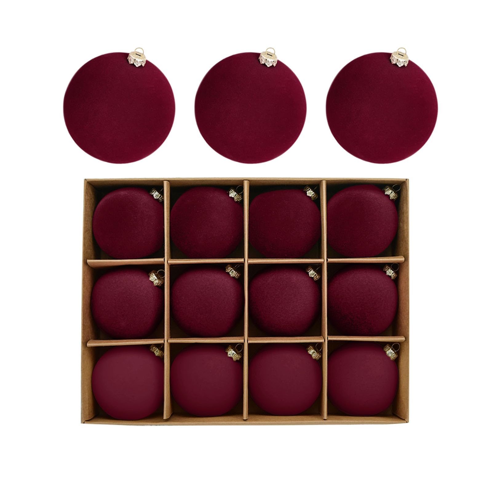 Burgundy Velvet Christmas Baubles - 12 Pcs 60mm Large Xmas Tree Ornaments With Hanging Loop - Shatterproof Personalized Decorations