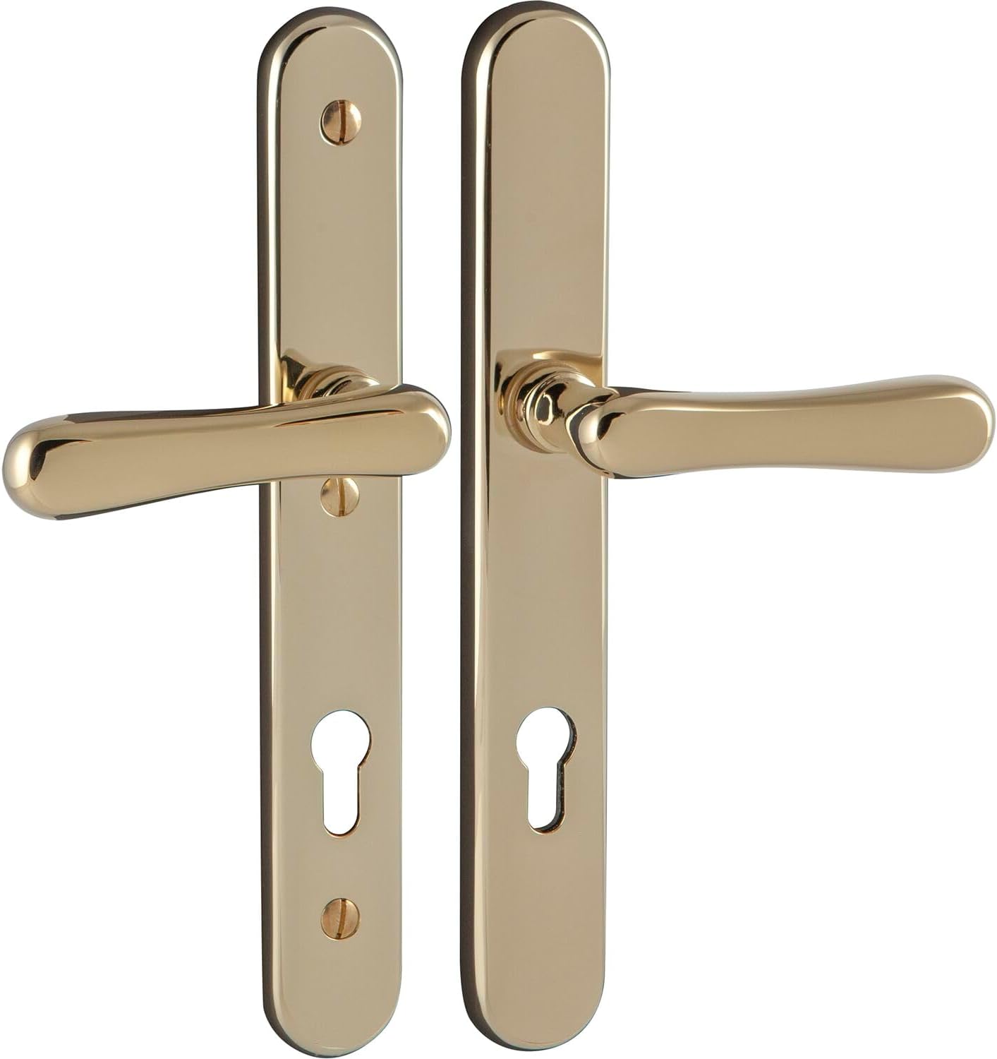MARCHESI Elegant 22 Door Handle Set on Long Plate PZ 88 Fire Protection Door Fitting, Polished Brass PVD