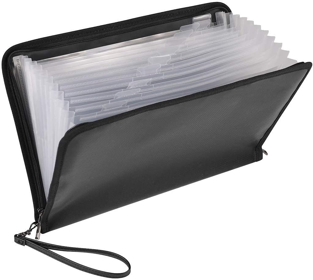 Fireproof File Folder Fireproof Fire and Water Resistant Document Bag with Letter to A4 Size 13 Pockets Dual Lockable Zipper Closure Portable Filing Organizer Pouch (14.3" x 9.8")