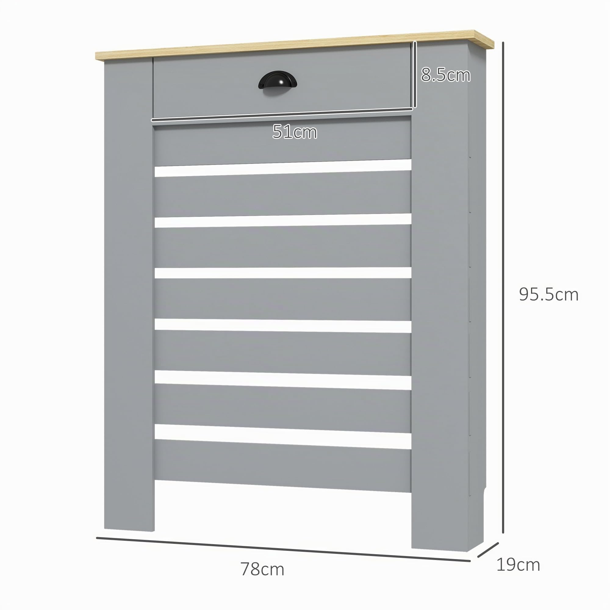 HOMCOM Heizkörperverkleidung m. Schubl., MDF, Gr., Kl. H95.5/W78/D19 cm