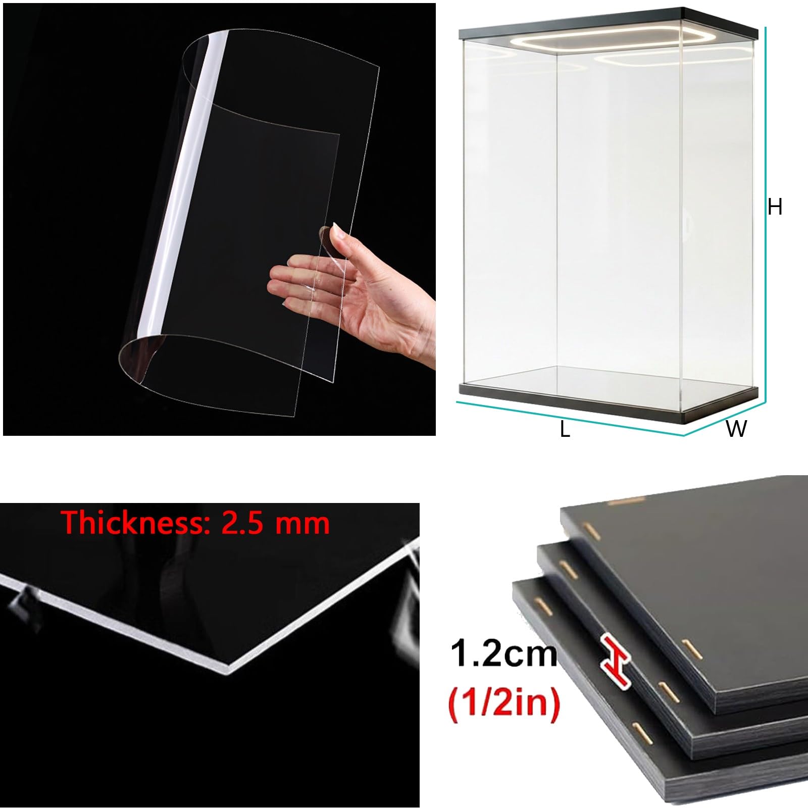 Scatola Espositiva Cubica Trasparente, Vetrina Acrilica Spessa 2,5 Mm, Visualizzazione Senza Ostacoli A 360°, Vetrina Alta For Oggetti Da Collezione(L45xW40xH40cm(L18xW16xH16in))