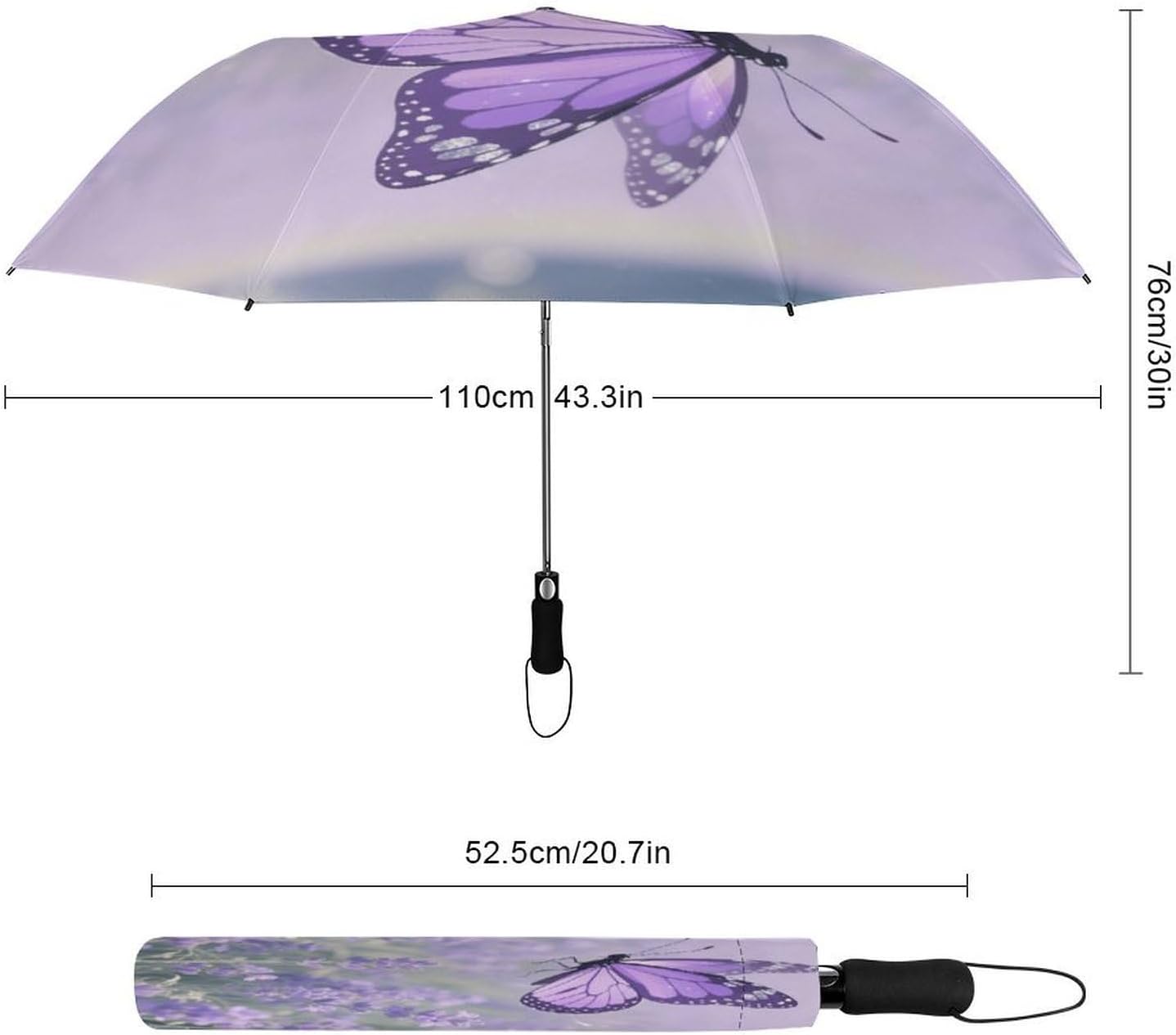 Butterfly with Purple Wings Automatic Golf Umbrella Folding Umbrella | Windproof Travel Umbrella Portable Compact Umbrella with Storage Pouch for Golf Backpack Men Women