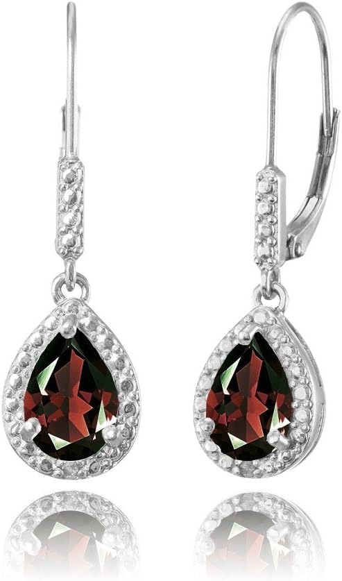Sterling Silver Genuine, Created or Simulated Gemstone Leverback Teardrop Dangle Earrings for Women Bridesmaids