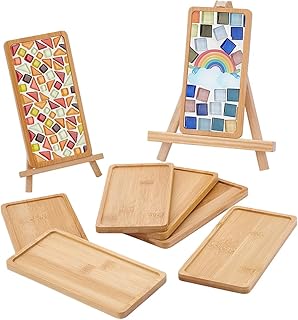 WEBEEDY 8 Pcs Bamboo Coasters for Mosaic Craft,DIY Blank Base Trays Rectangle Drinking Cup Coaster Serving Tray Mosaic Supplies for Tabletop Planters Protection Home Party Decor Gift, 6.9x3.5 Inch